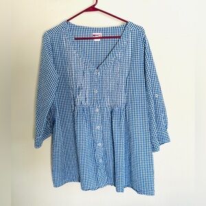 Cotton pin tucked blue/white top XL